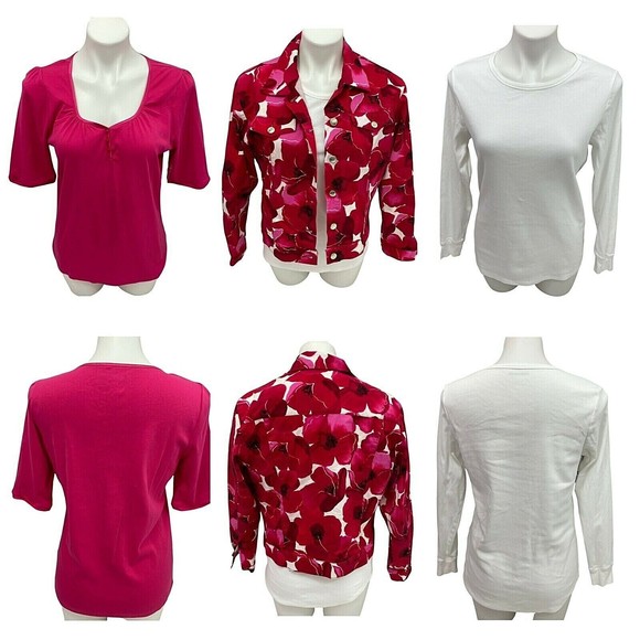 Lot of 3 Womens Tops Jacket Combo Large Blouse Tee Floral Pink Red Sweetheart - Picture 1 of 12